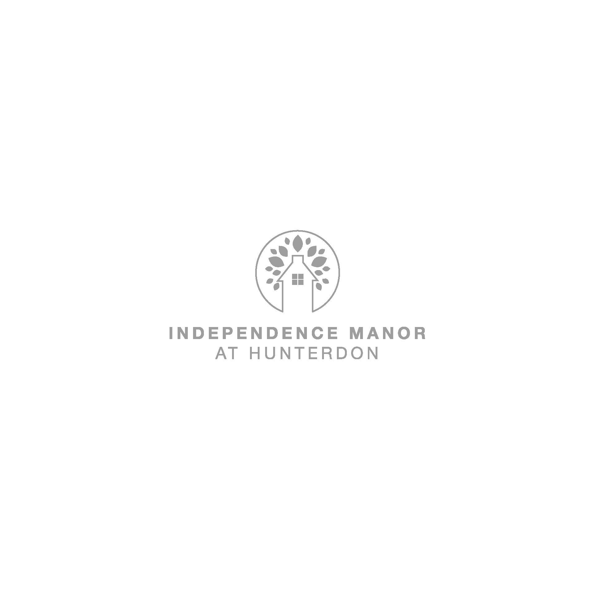 A logo for independence manor at hunterdon with a house and a tree in a circle.