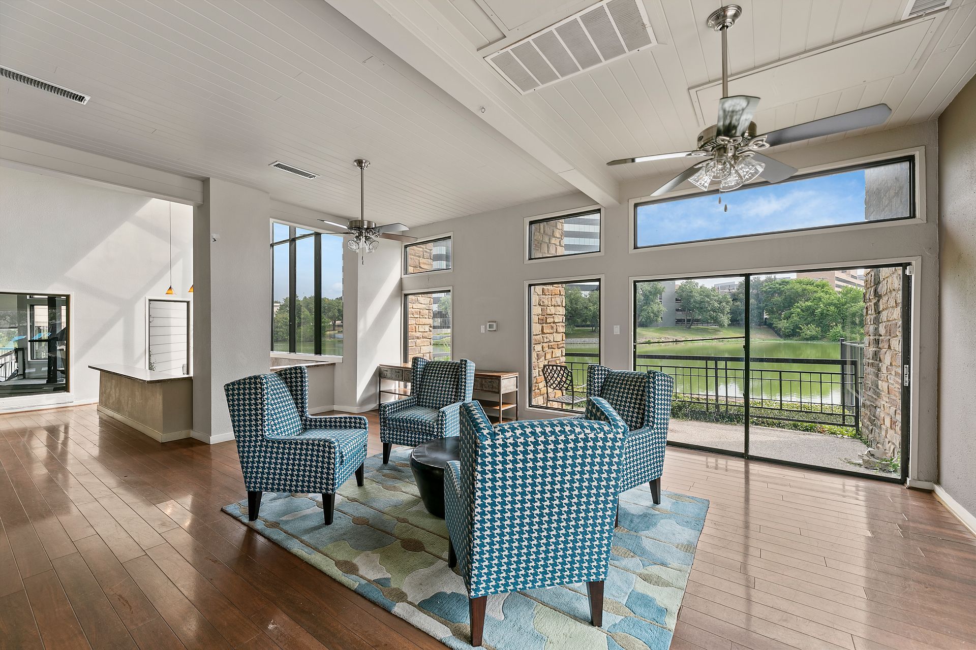 Photo of a community clubhouse with plenty of natural lighting