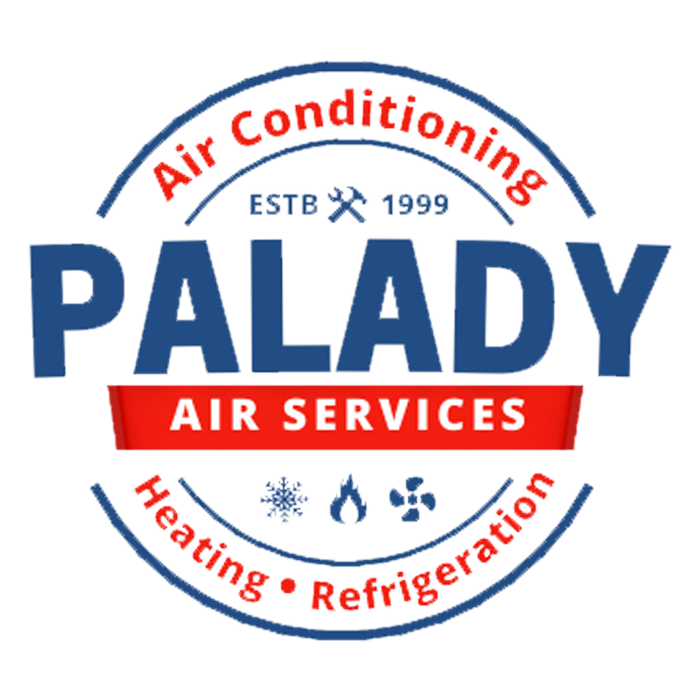 A logo for palady air services heating and refrigeration