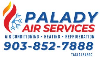 A logo for palady air services heating and refrigeration
