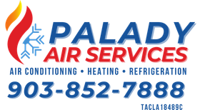 A logo for palady air services heating and refrigeration
