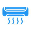 A blue air conditioner with sss coming out of it.