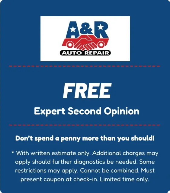 A&R Auto Repair coupon offering a free expert second opinion with a written estimate. Present coupon at check-in.