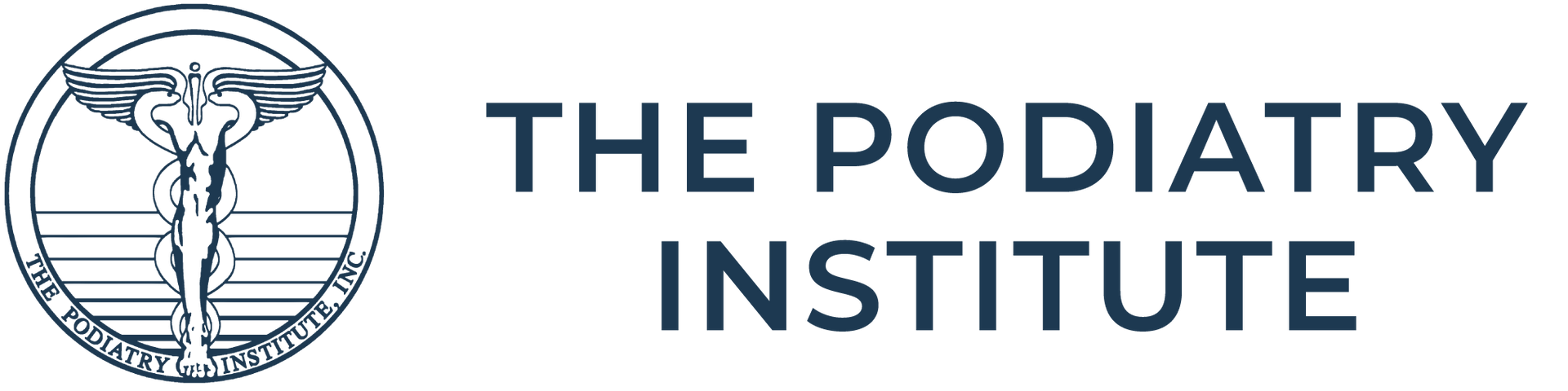 The Podiatry Institute logo, featuring a medical caduceus emblem inside a circle next to the organization's name.
