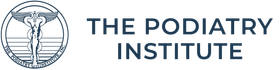 The Podiatry Institute logo, featuring a medical caduceus emblem inside a circle next to the organization's name.