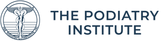 The Podiatry Institute logo, featuring a medical caduceus emblem inside a circle next to the organization's name.