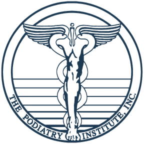 The Podiatry Institute, Inc. logo: a stylized caduceus with a foot at the base, enclosed in a circle.