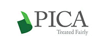 Logo for PICA with a green leaf icon to the left of the text, reading 