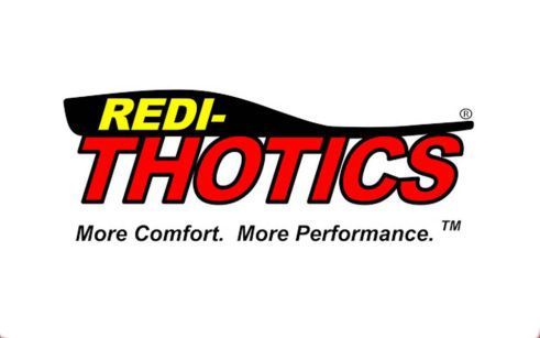 Logo for Redi-Thotics with red and yellow text reading 