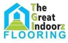 Logo for The Great Indoorz Flooring, a company with house-shaped design, blue and green colors, and bold text.