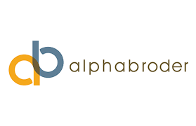 Logo of alphabroder, featuring intertwined orange 