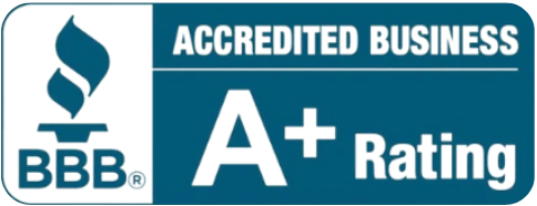 A blue sign that says accredited business a+ rating