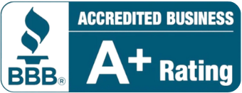 A blue sign that says accredited business a+ rating