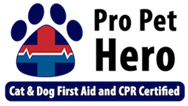 The logo for pro pet hero cat and dog first aid and cpr certified.