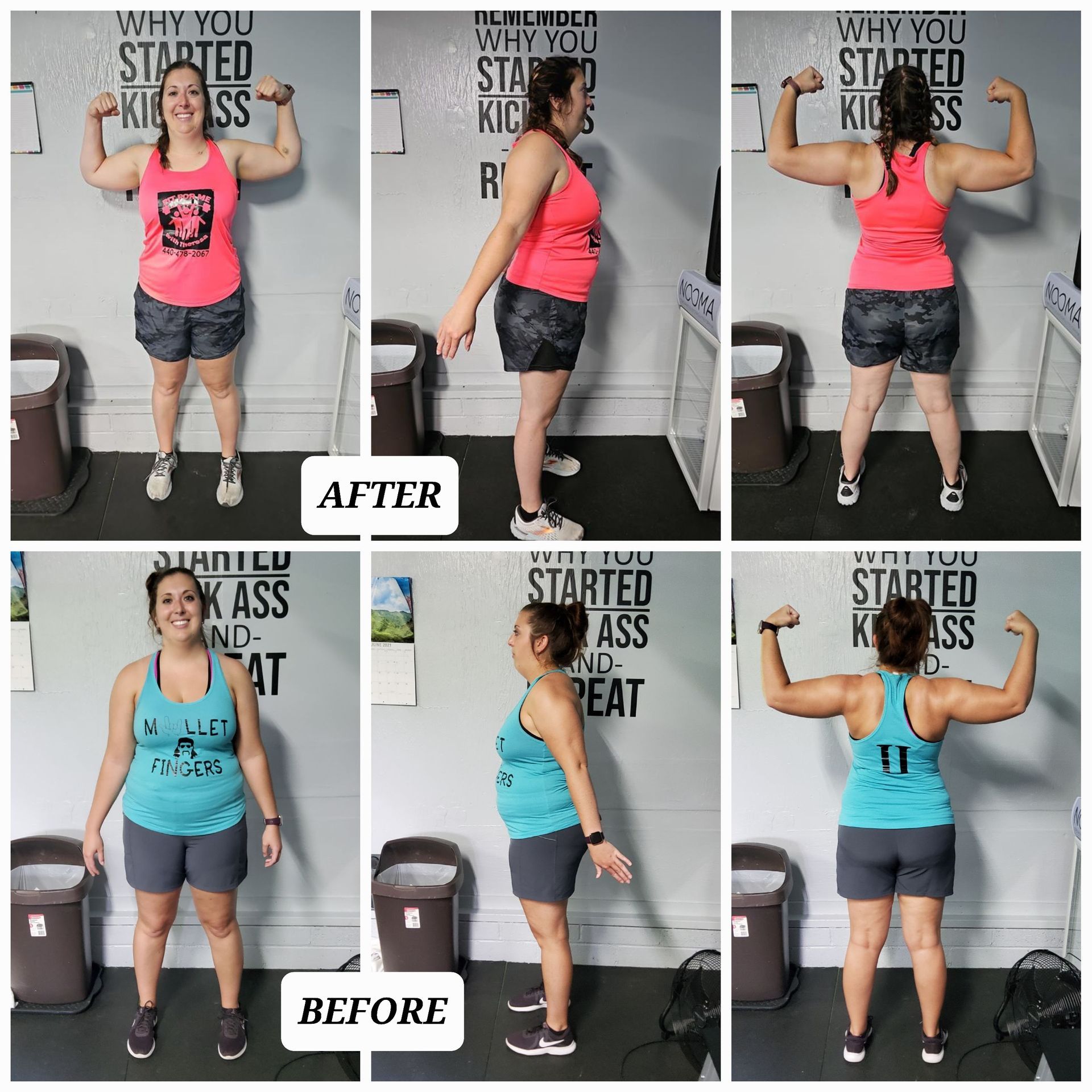 A collage of photos of a woman 's before and after weight loss