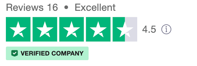 A green sign that says reviews 16 excellent 4.5 1 verified company