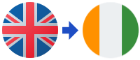 A british flag and an irish flag with an arrow pointing to the british flag