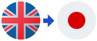 A british flag and a japanese flag with an arrow pointing to the british flag