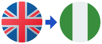 A british flag and a nigerian flag with an arrow pointing to the british flag
