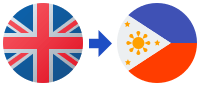 A british flag next to a filipino flag with an arrow pointing to the british flag.