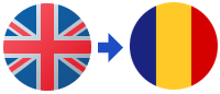 A british flag and a romanian flag with an arrow pointing to the british flag