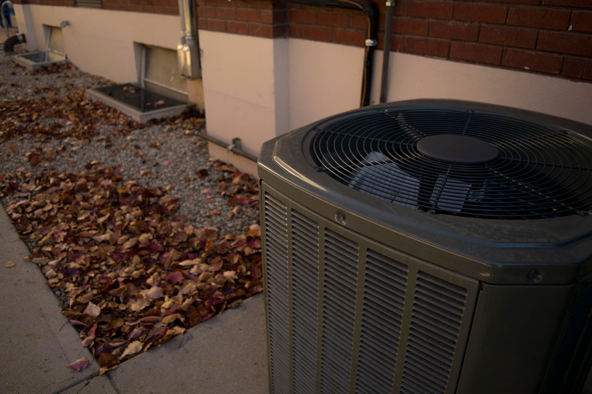 Debris around an HVAC unit in preparation for Florida’s fall weather.