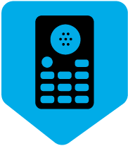 An icon of a remote control on a blue background.