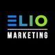 ELIO Marketing logo with blue, green, and lime text on a black background