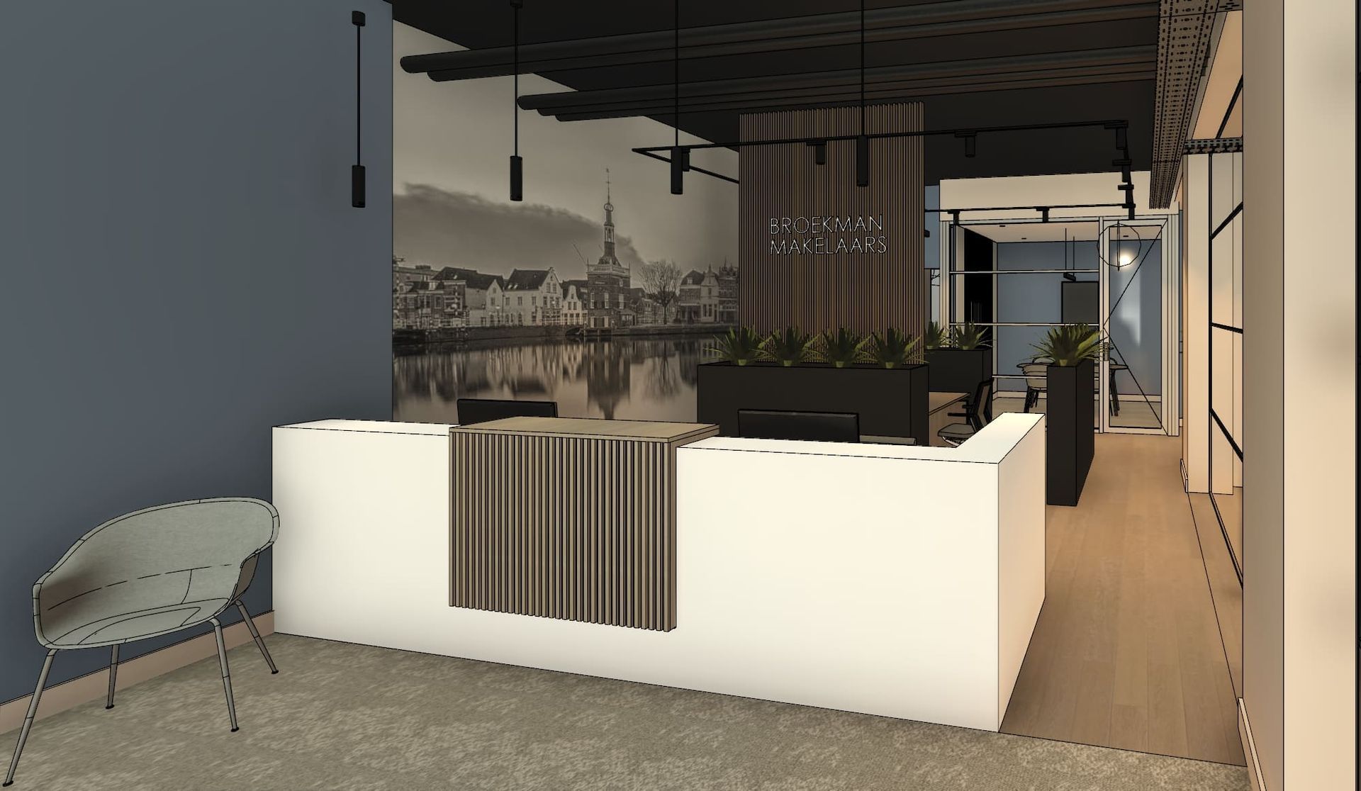 interieurontwerp makelaarskantoor, ontvangstbalie