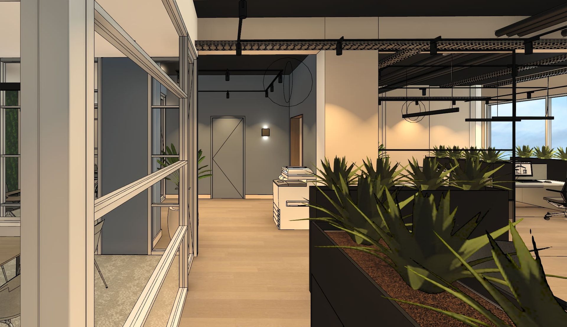 interieurontwerp makelaarskantoor, reproruimte en spreekkamers
