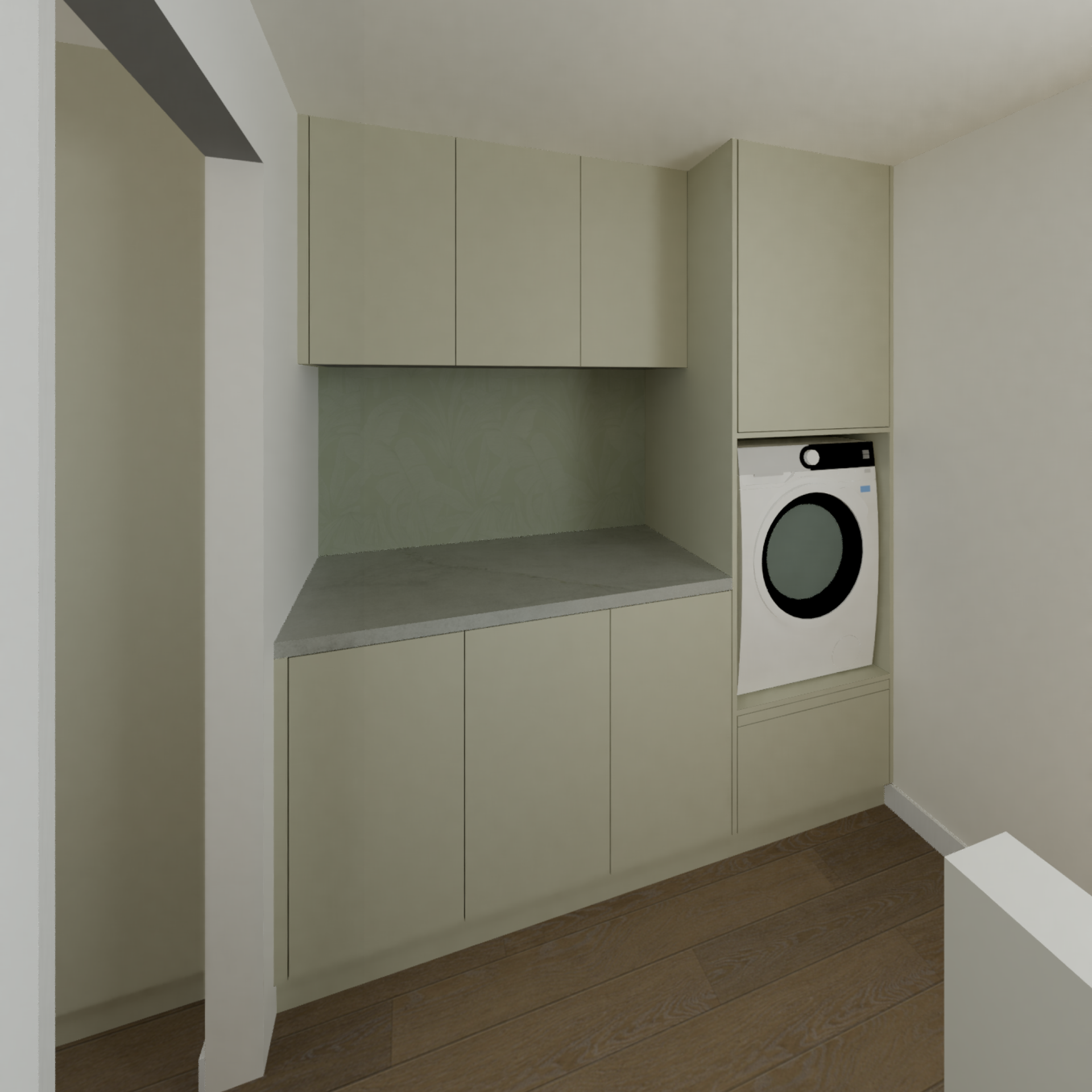 Een wasruimte met wasmachine en droger