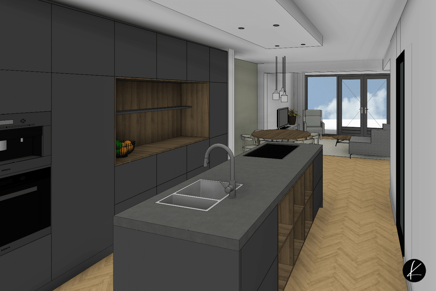 keukenontwerp, zwarte keuken