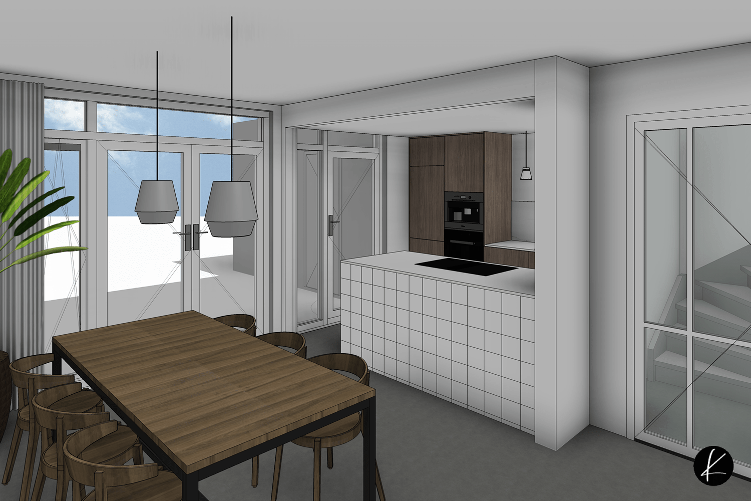 indelingsplattegrond keuken, compacte keuken