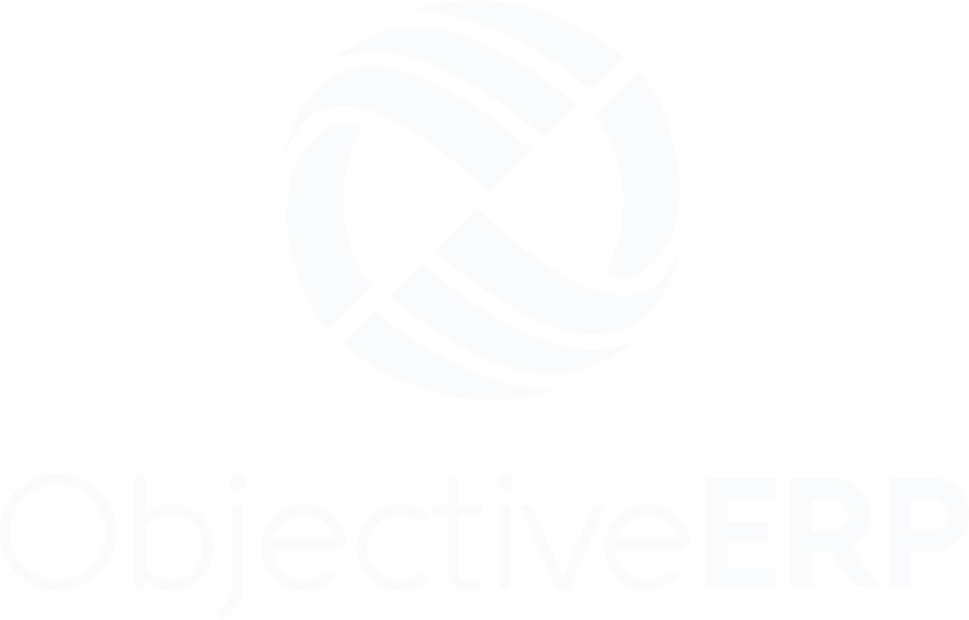 A white logo with a circle and the word objective on it.