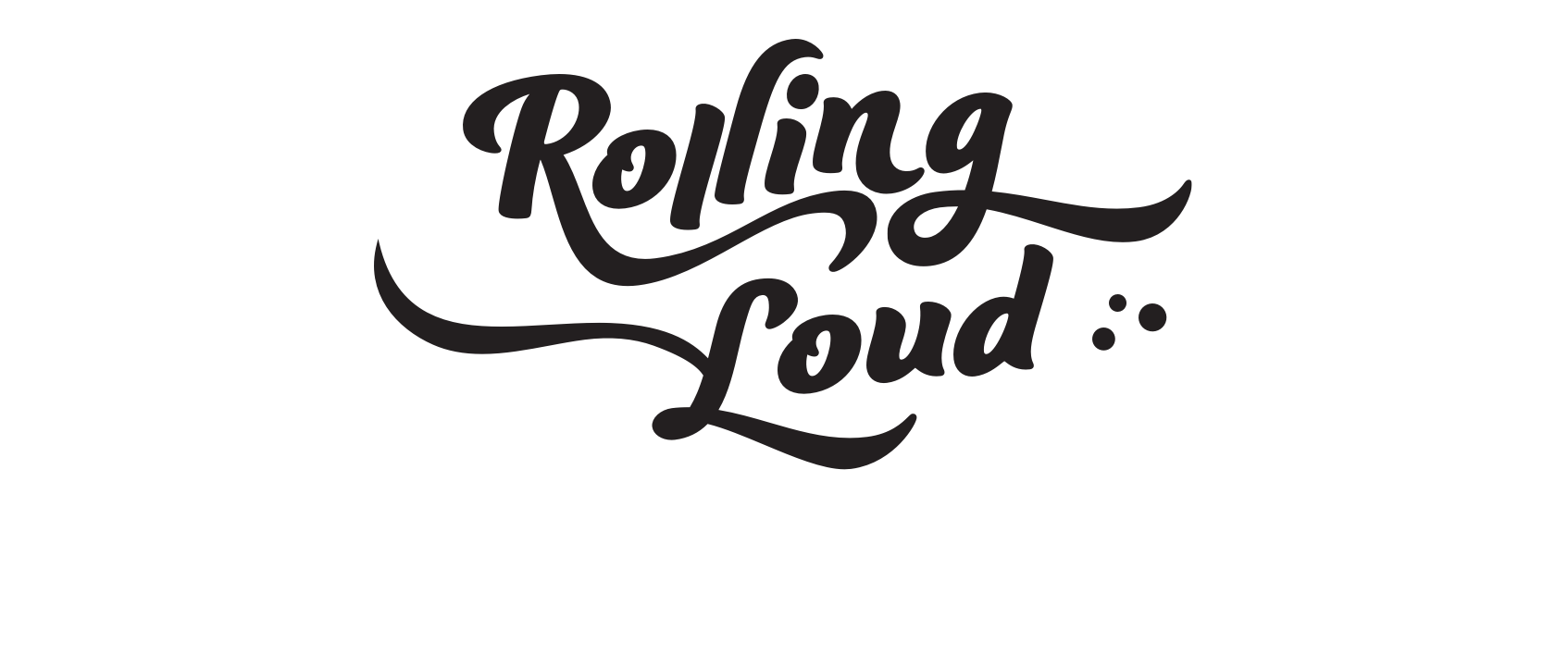 A black and white logo for rolling loud on a white background.