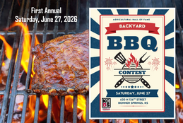 Event flyer for the First Annual Backyard BBQ Contest on June 27, 2026, at the Agricultural Hall of Fame in Bonner Springs.