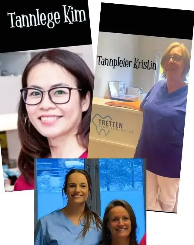 Photos of three dental professionals with text overlays: 