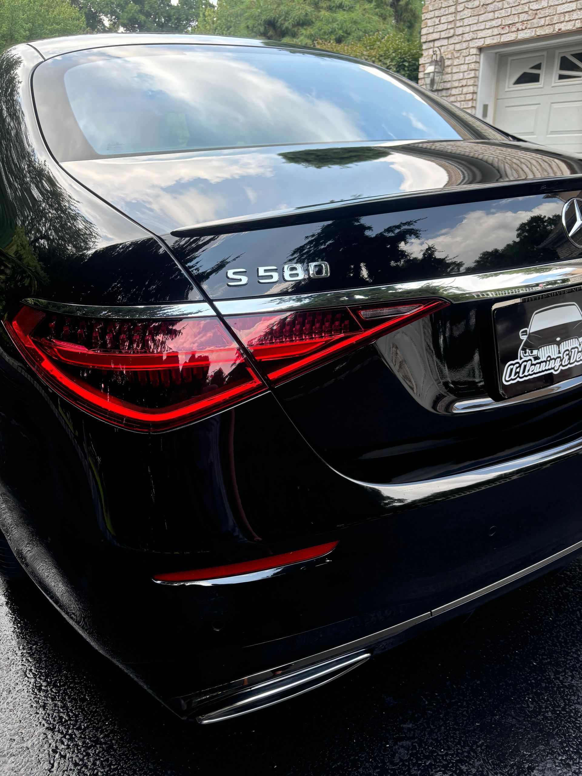 Black Mercedes-Benz S580 with deep mirror finish after professional detailing in New Jersey.