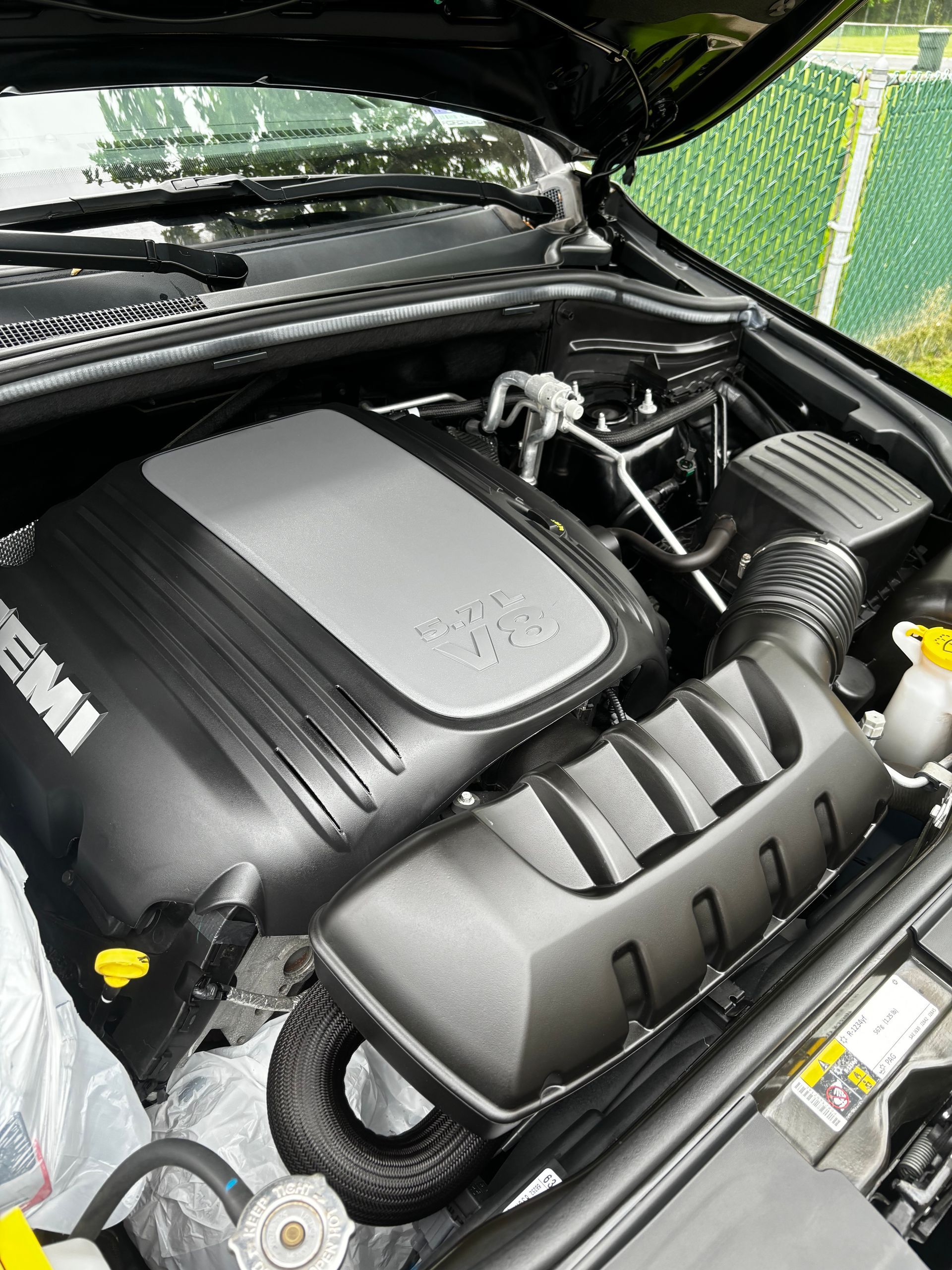 Clean engine bay following detailed under-hood wash and protectant application.
