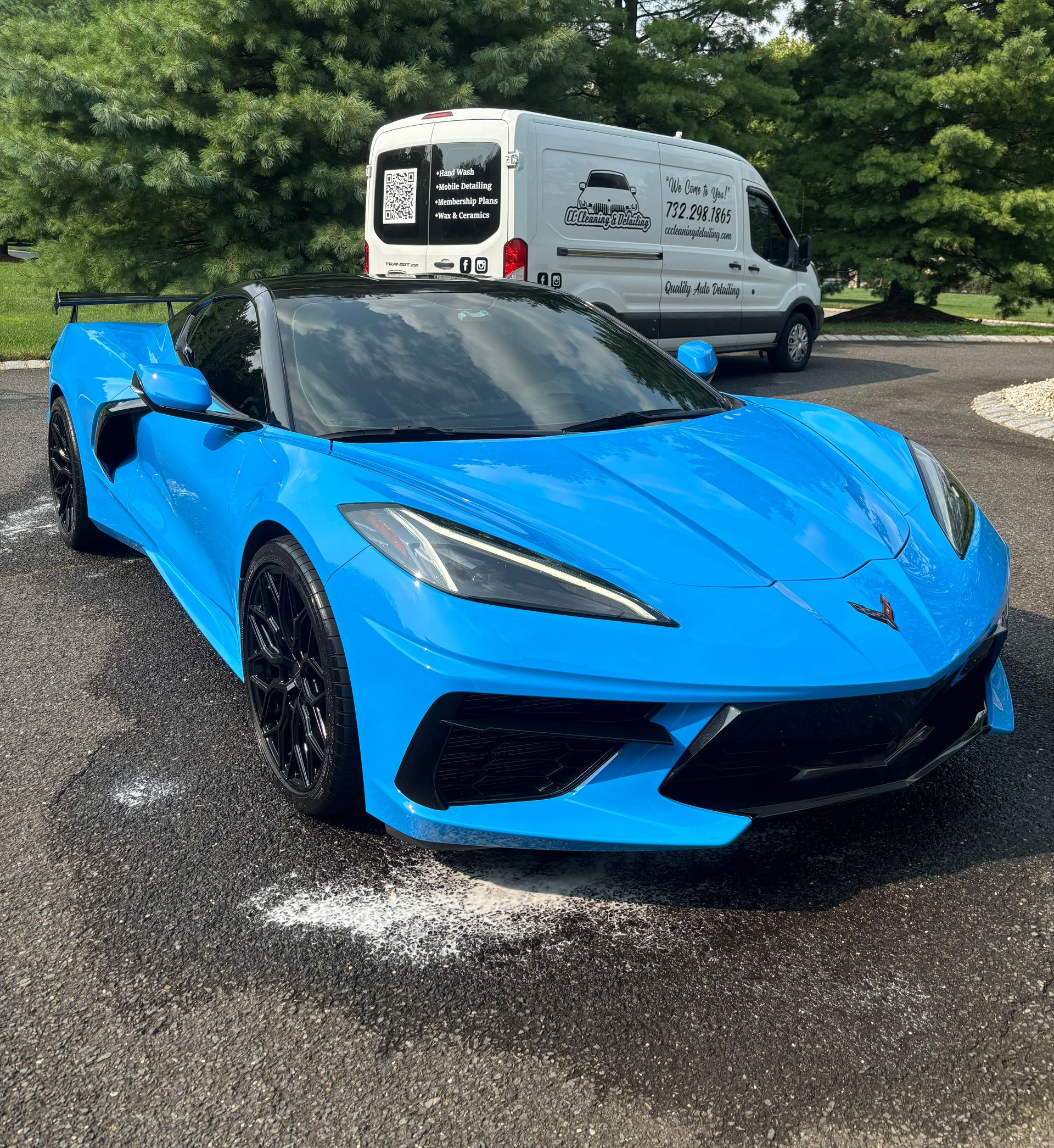 Blue Corvette after full detailing and ceramic coating by CC Cleaning & Detailing NJ.