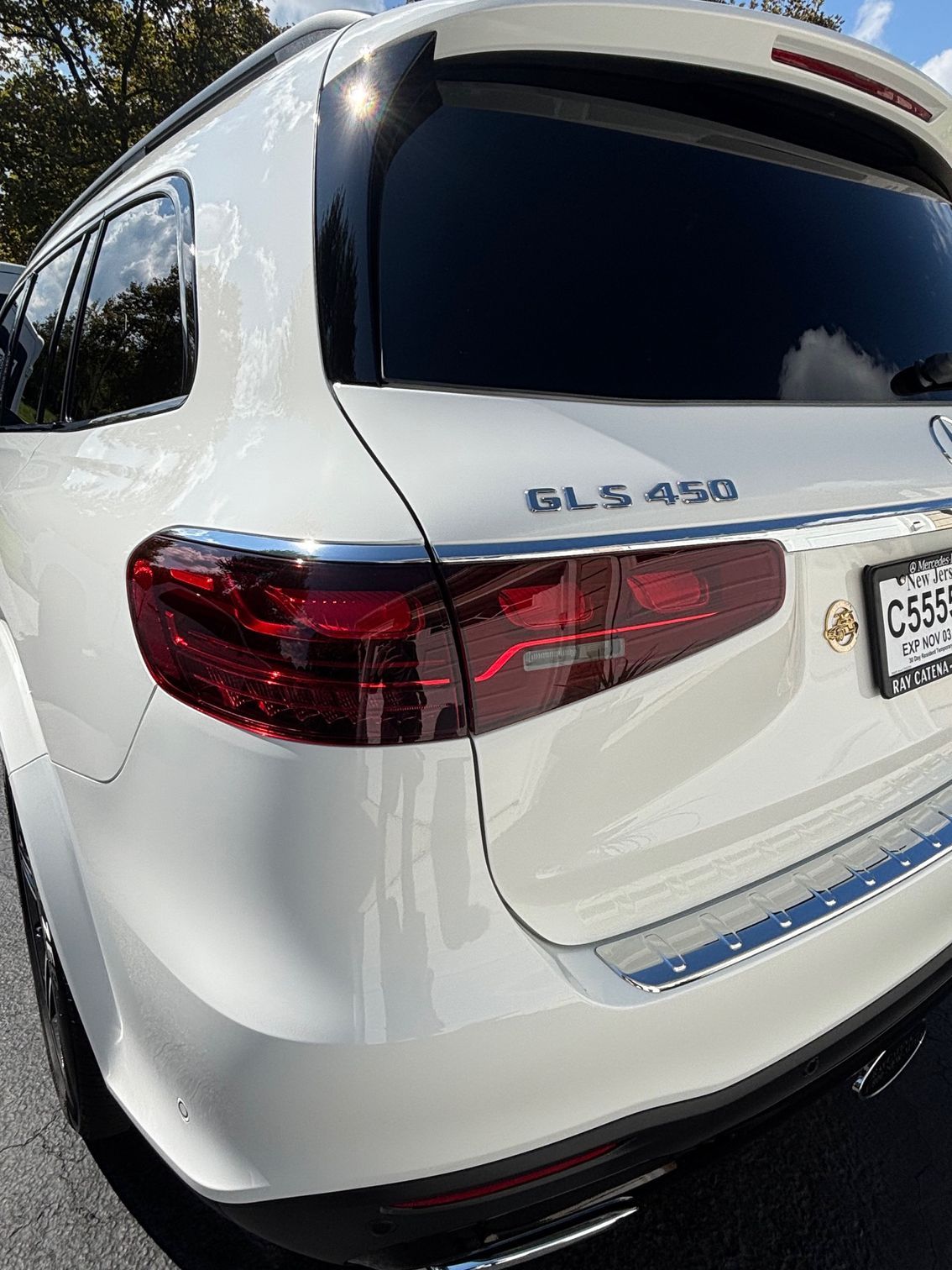 Rear view of Mercedes GLS 450 after exterior wash and wax by CC Cleaning & Detailing NJ.