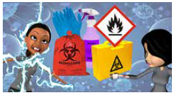 A cartoon of two women standing next to each other with safety signs.