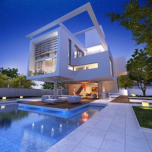 Puristisches Gebäude mit Pool