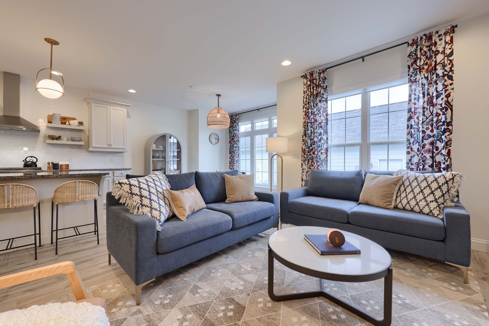 A living room with two couches and a coffee table