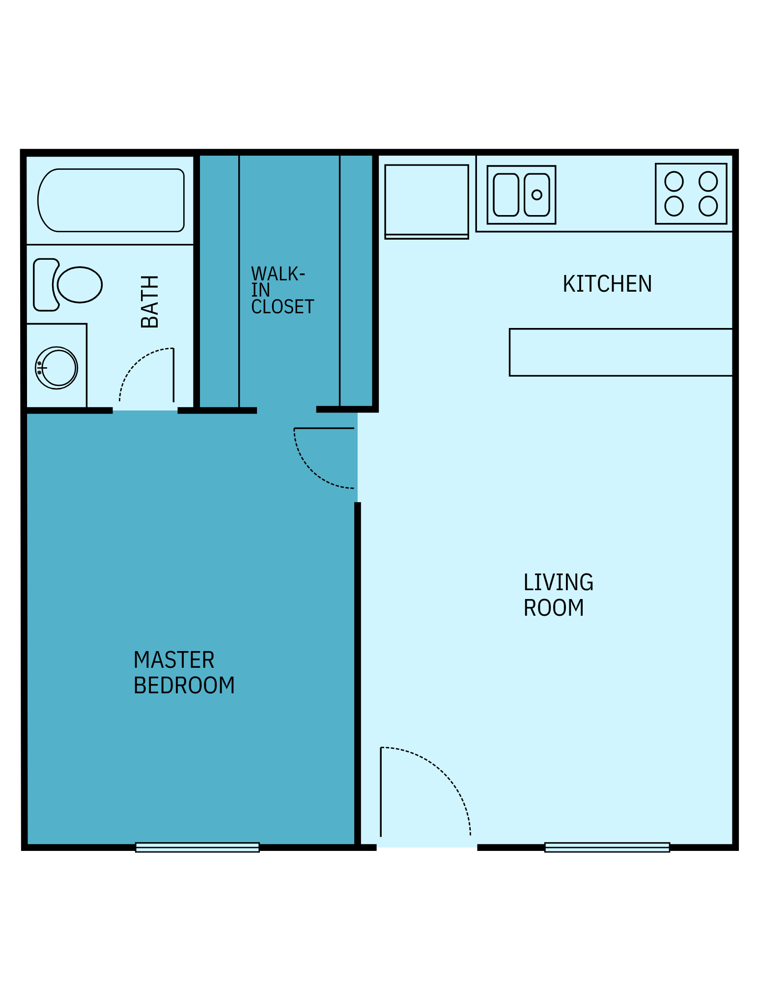 A floor plan of a house with a master bedroom and a living room