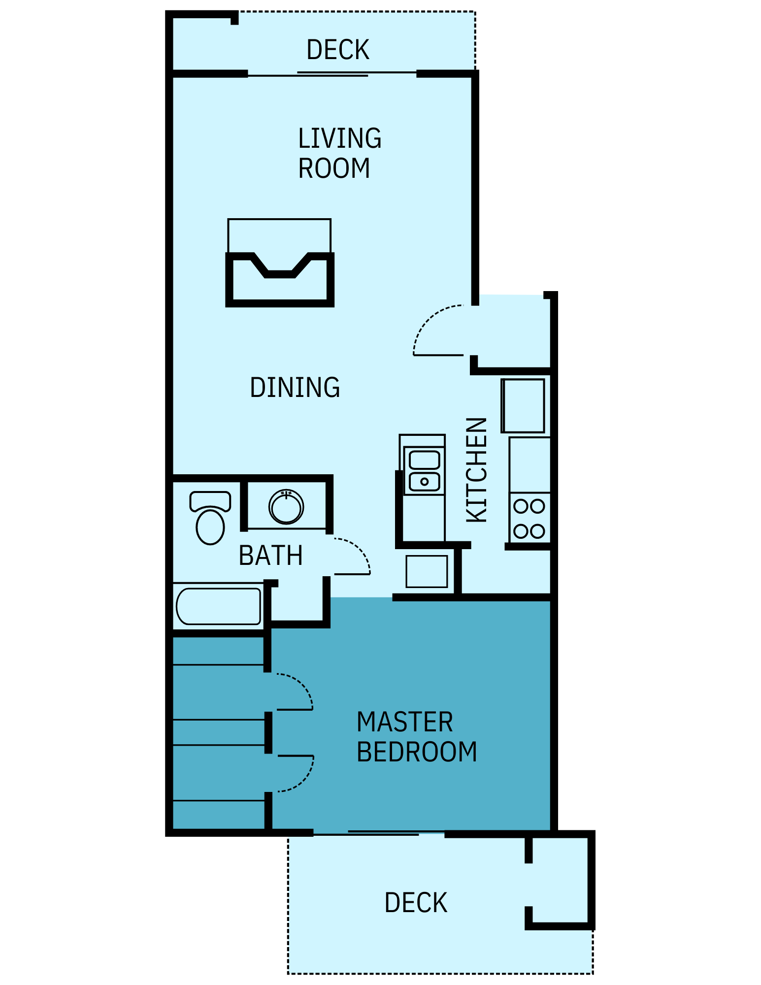 A floor plan of a house with a living room , dining room , and master bedroom.