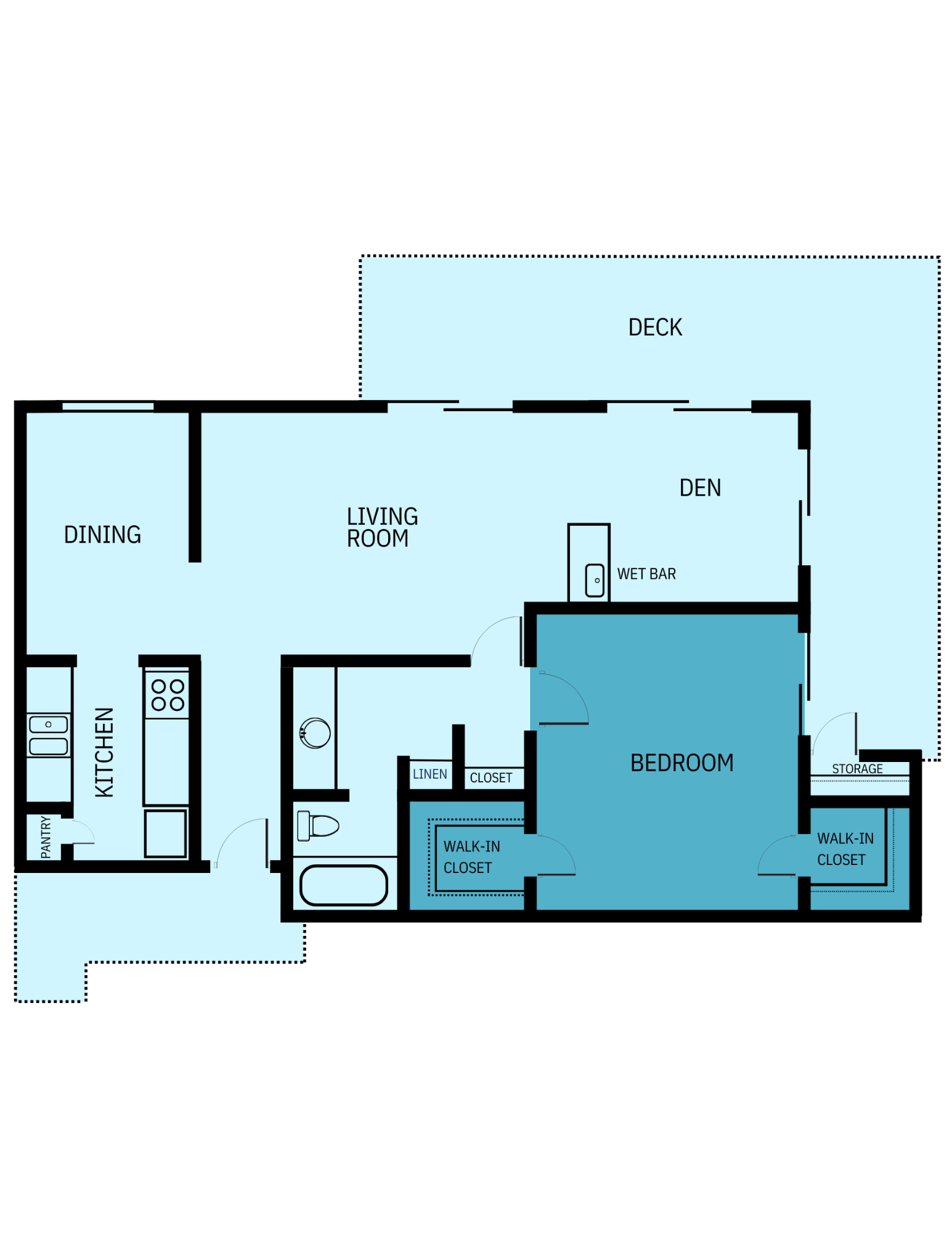 A floor plan of a house with a balcony