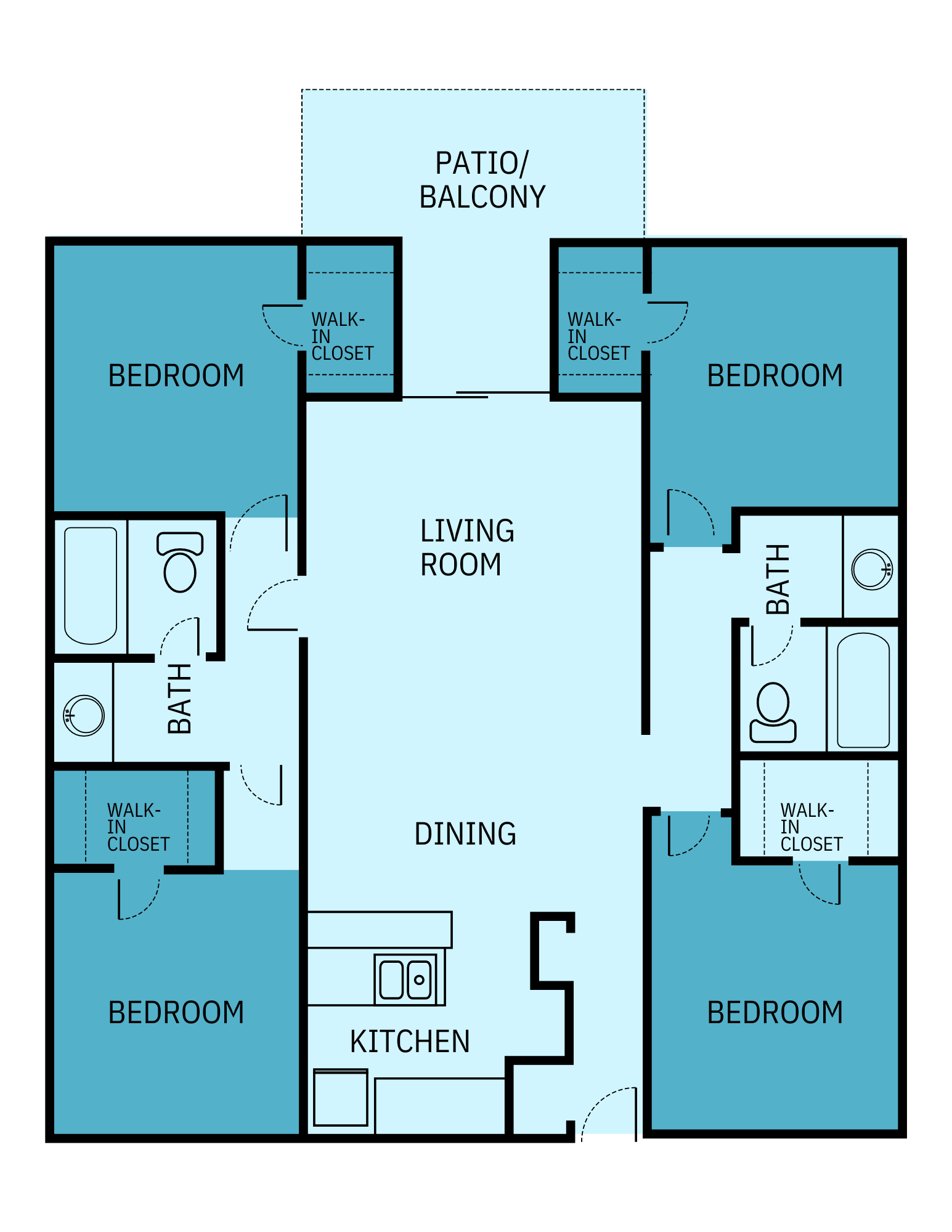 A floor plan of a house with a balcony