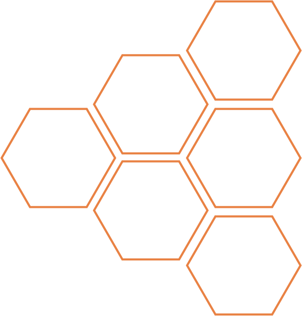 Five light-brown hexagonal outlines arranged in a honeycomb pattern on a white background.