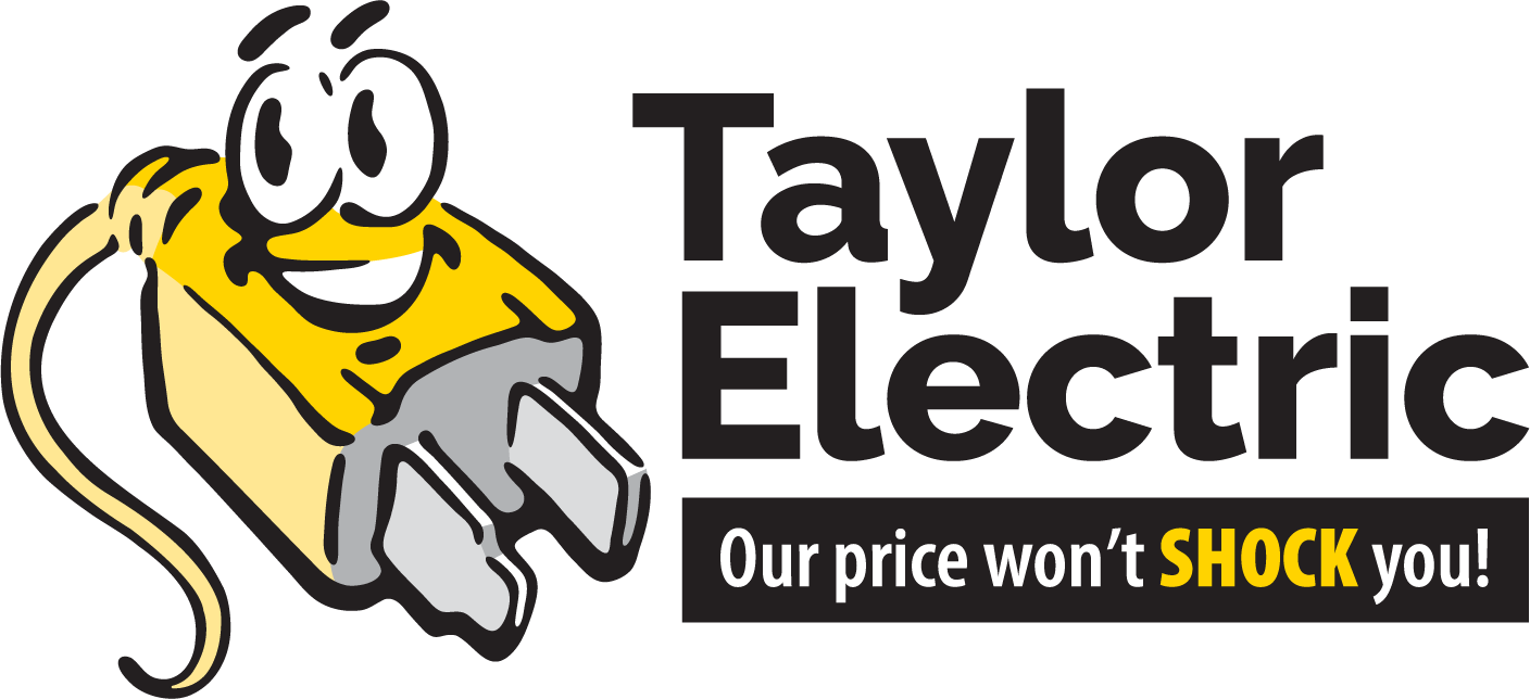 A cartoon drawing of a plug with a face and the words taylor electric